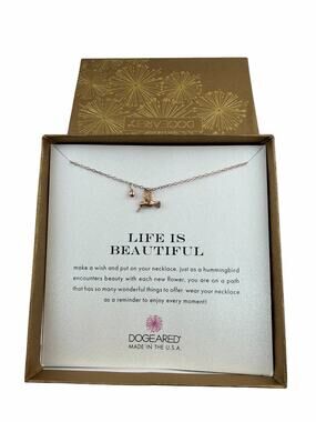 Dogeared Sterling Silver Rose Plated 18" Necklace Small Hummingbird in Box